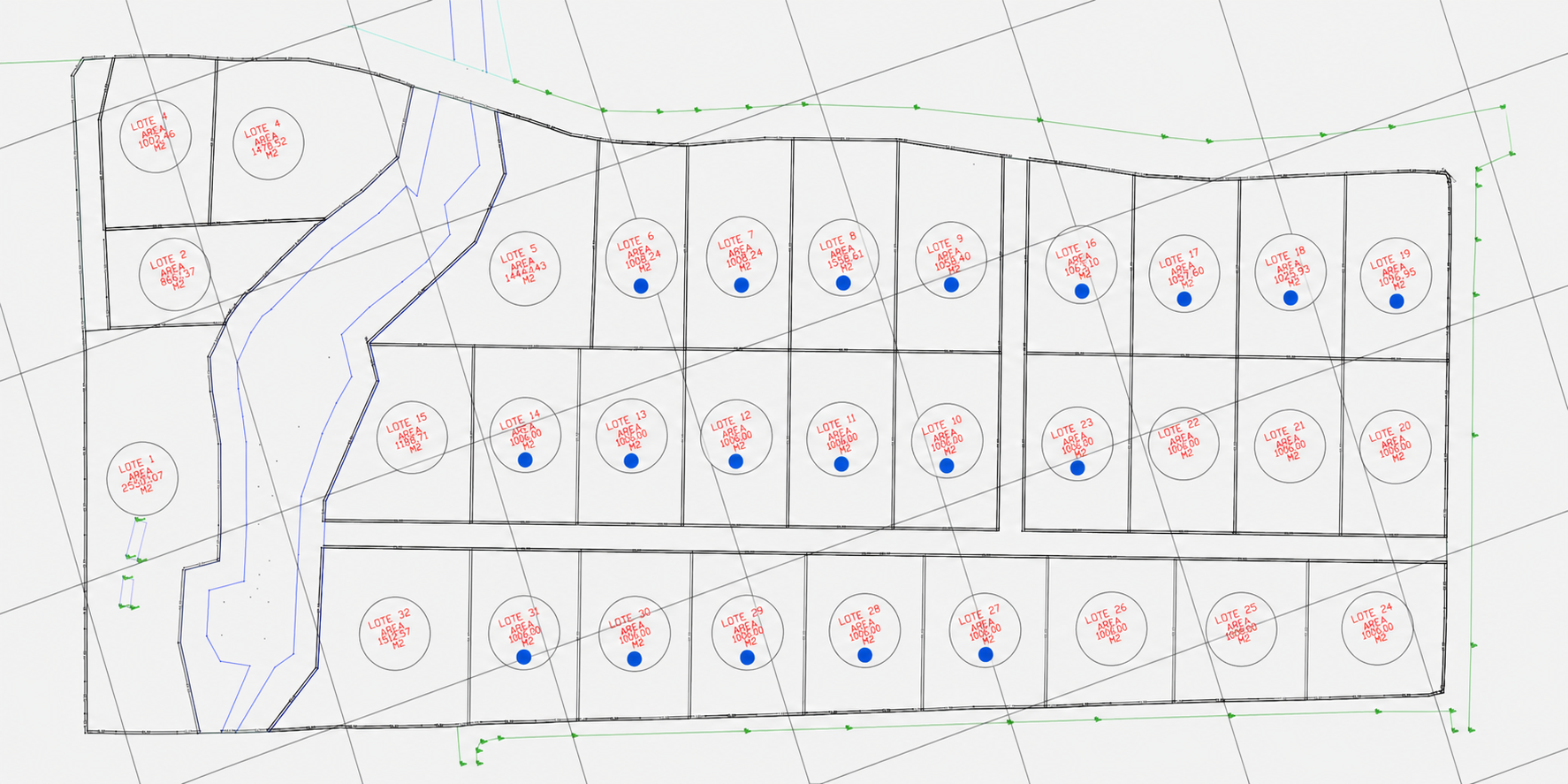 Plano Etapa 2 con lotes comprados marcados en azul